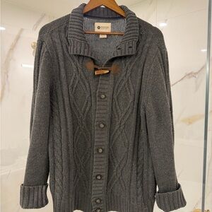 Haggar Gray Cable Knit Shawl Collar Cardigan Sweater L